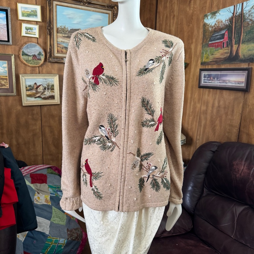 Vintage Croft & Barrow Cottagecore Sweater with Birds